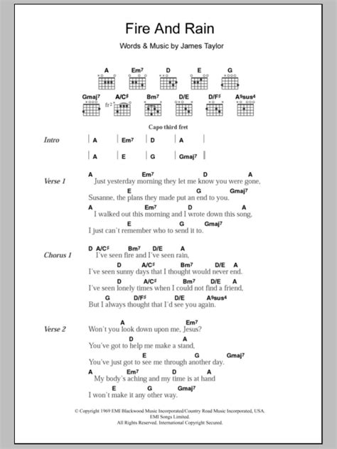 fire and rain chords and lyrics